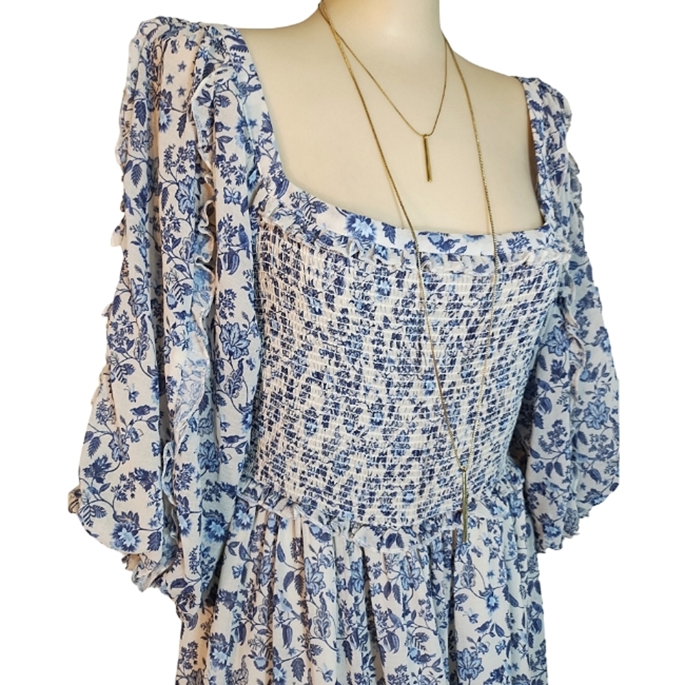 Super Natural by Secret Mission Chiffon smocked floral boho greenport dress - Picture 5 of 13